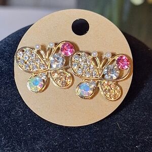 Elegant Gold and Pink Butterfly Earrings